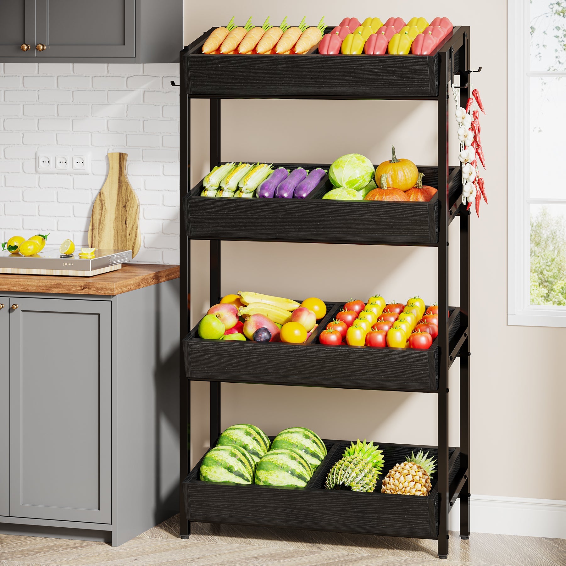 Wood Fruit Vegetable Storage Basket Stand
